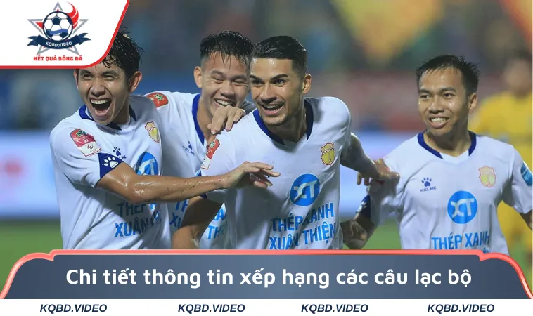 Chi tiết thông tin xếp hạng các câu lạc bộ