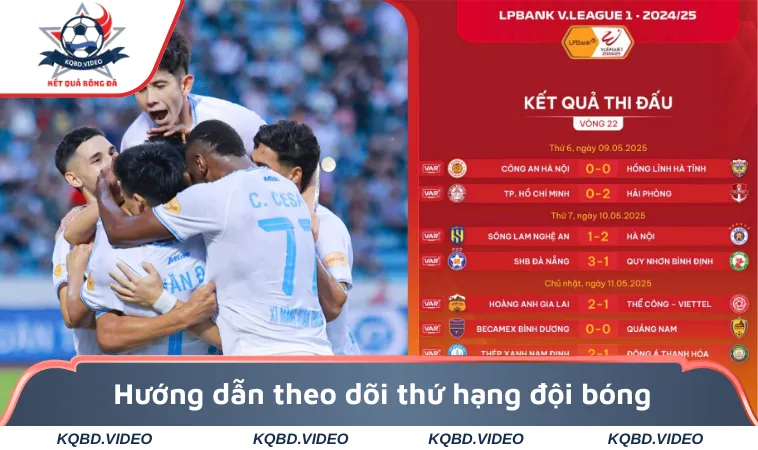 Hướng dẫn theo dõi thứ hạng đội bóng